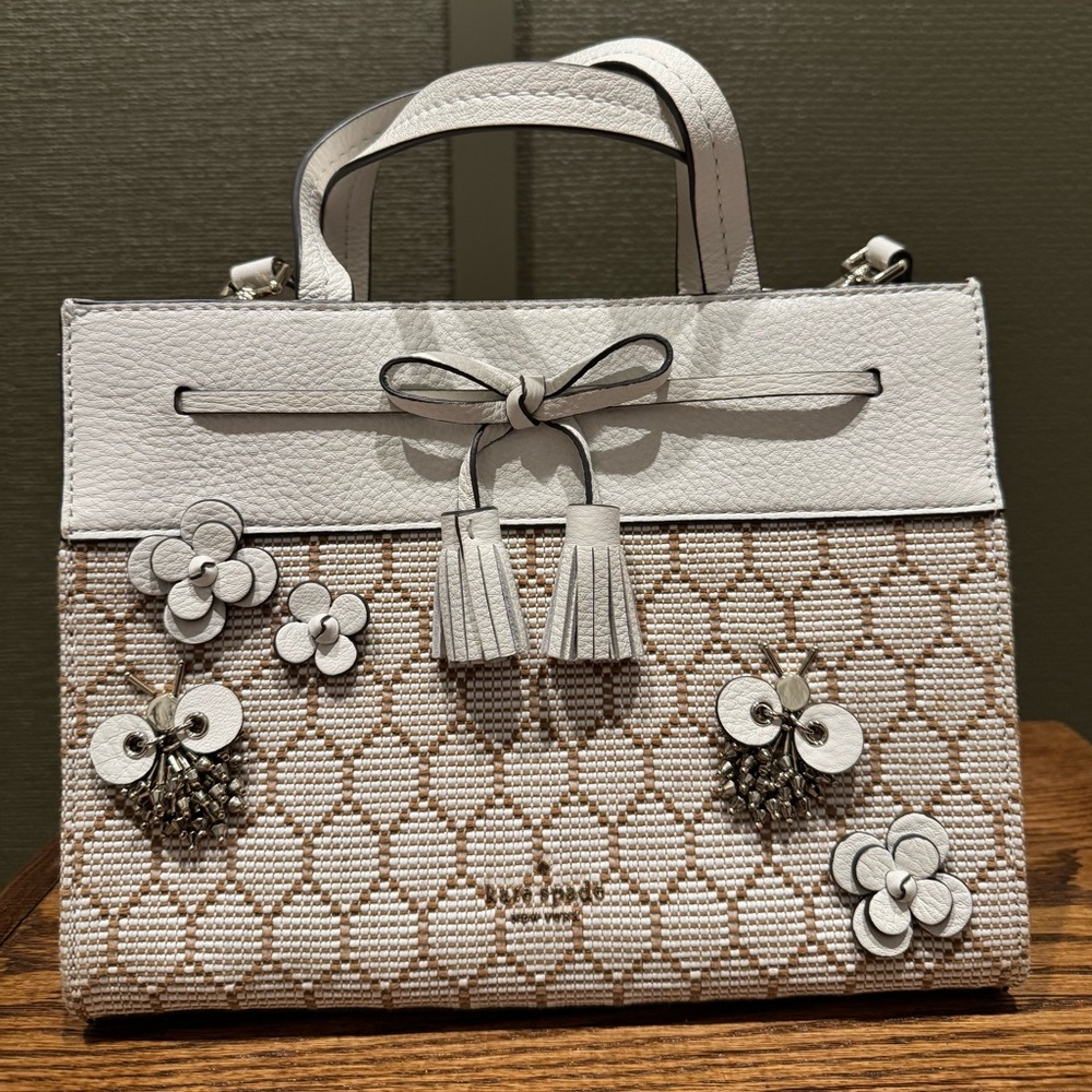 Kate Spade Hayes Bee Embellished Small Satchel Natural